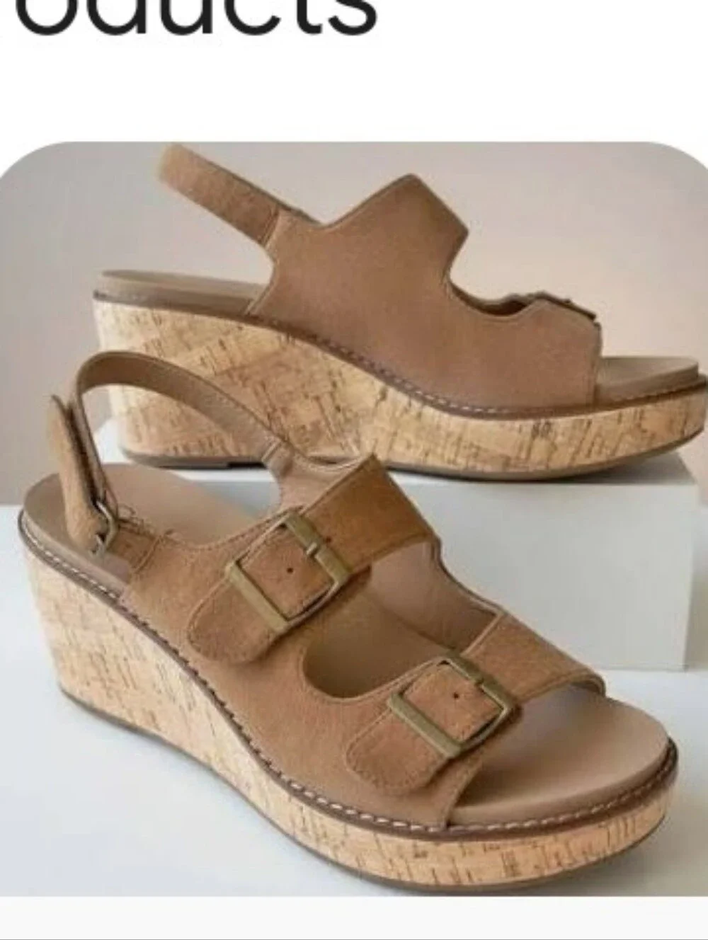 Corkys My 2 Cents Brown Tobacco Suede Cork Wedge Sandals with Buckles